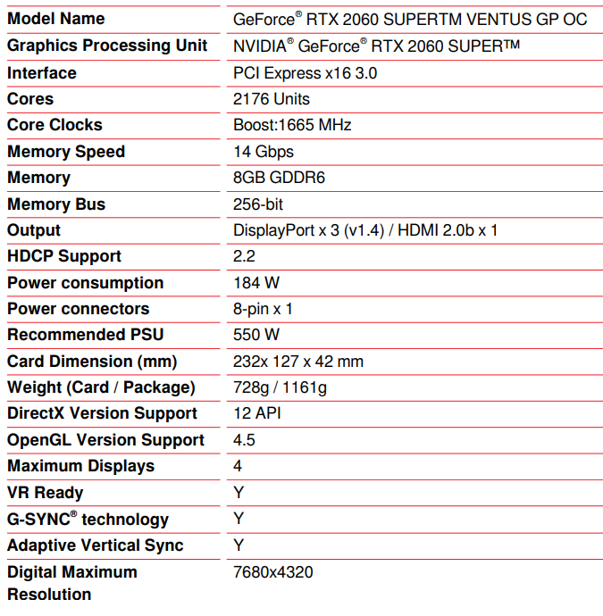 Msi GeForce Rtx 2060 Super Ventus Gp Oc 8Gb Ddr6 256b Nvidia Turing Hdmi Ekran Kartı